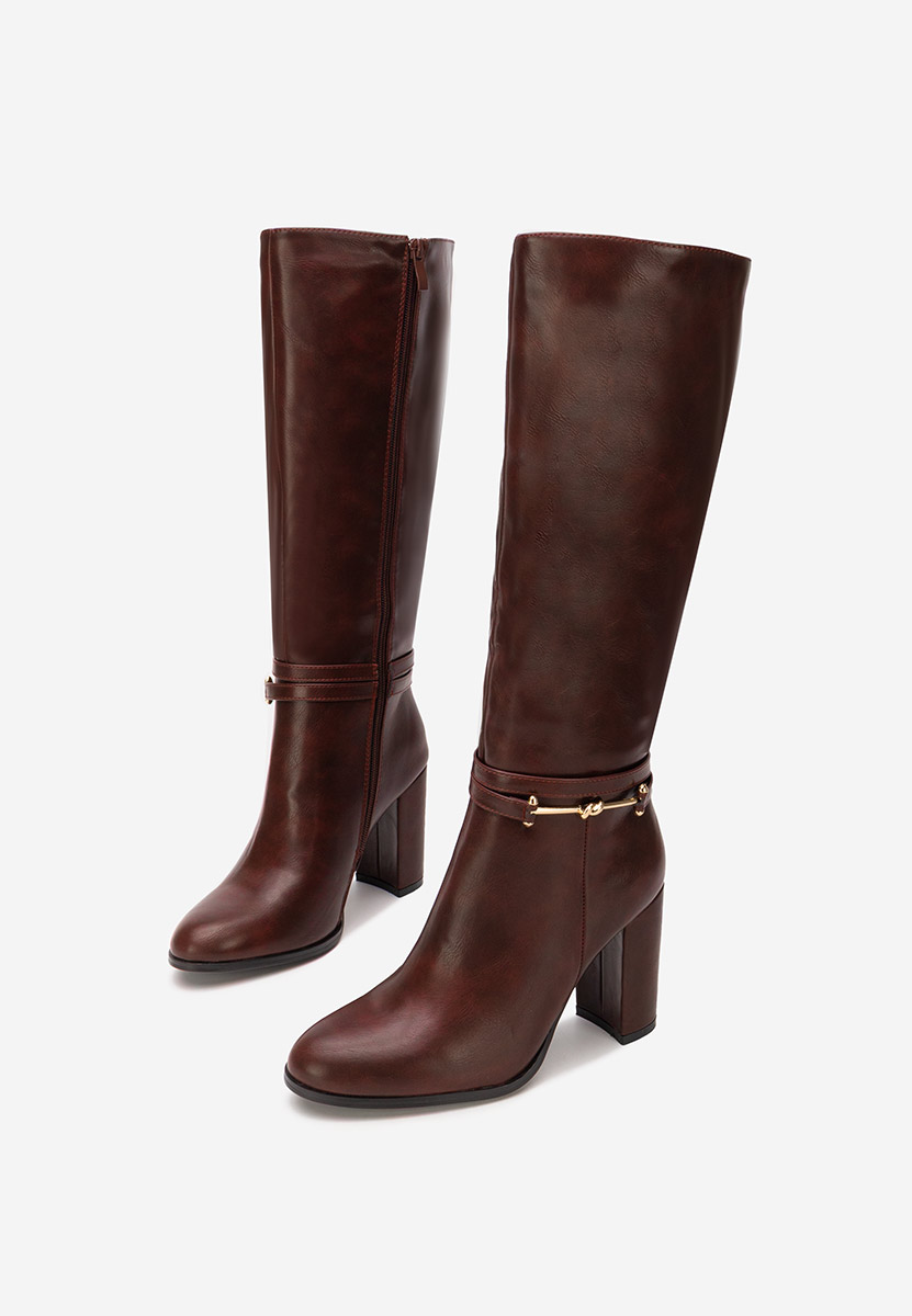 Bordové čižmy na hrubom podpätku Dresara