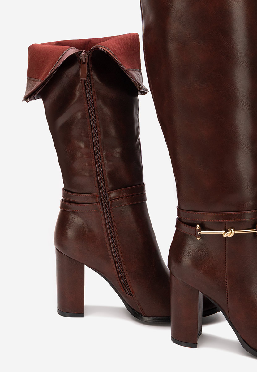 Bordové čižmy na hrubom podpätku Dresara