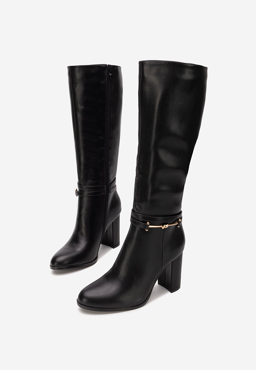 Čierne čižmy na hrubom podpätku Dresara