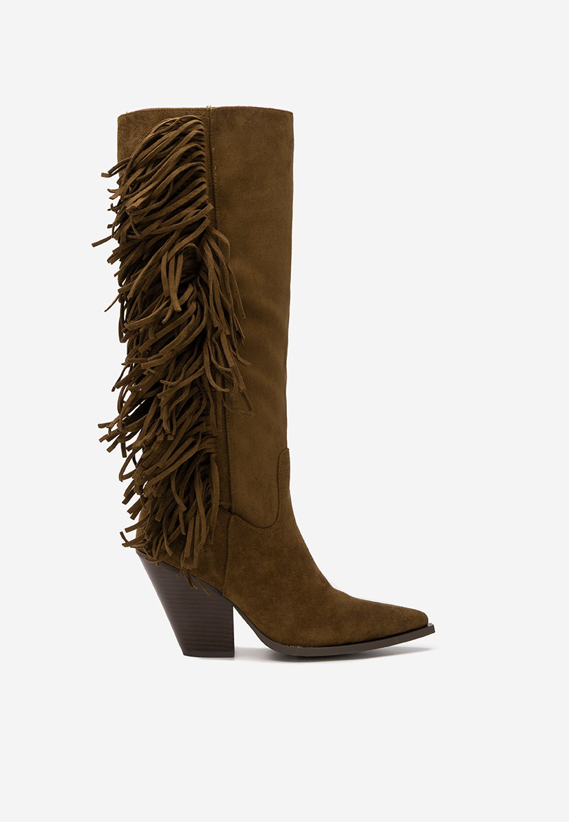 Camelové čižmy na hrubom podpätku Brania