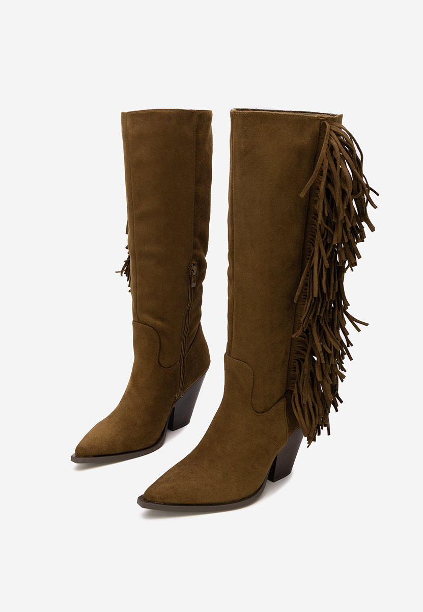 Camelové čižmy na hrubom podpätku Brania