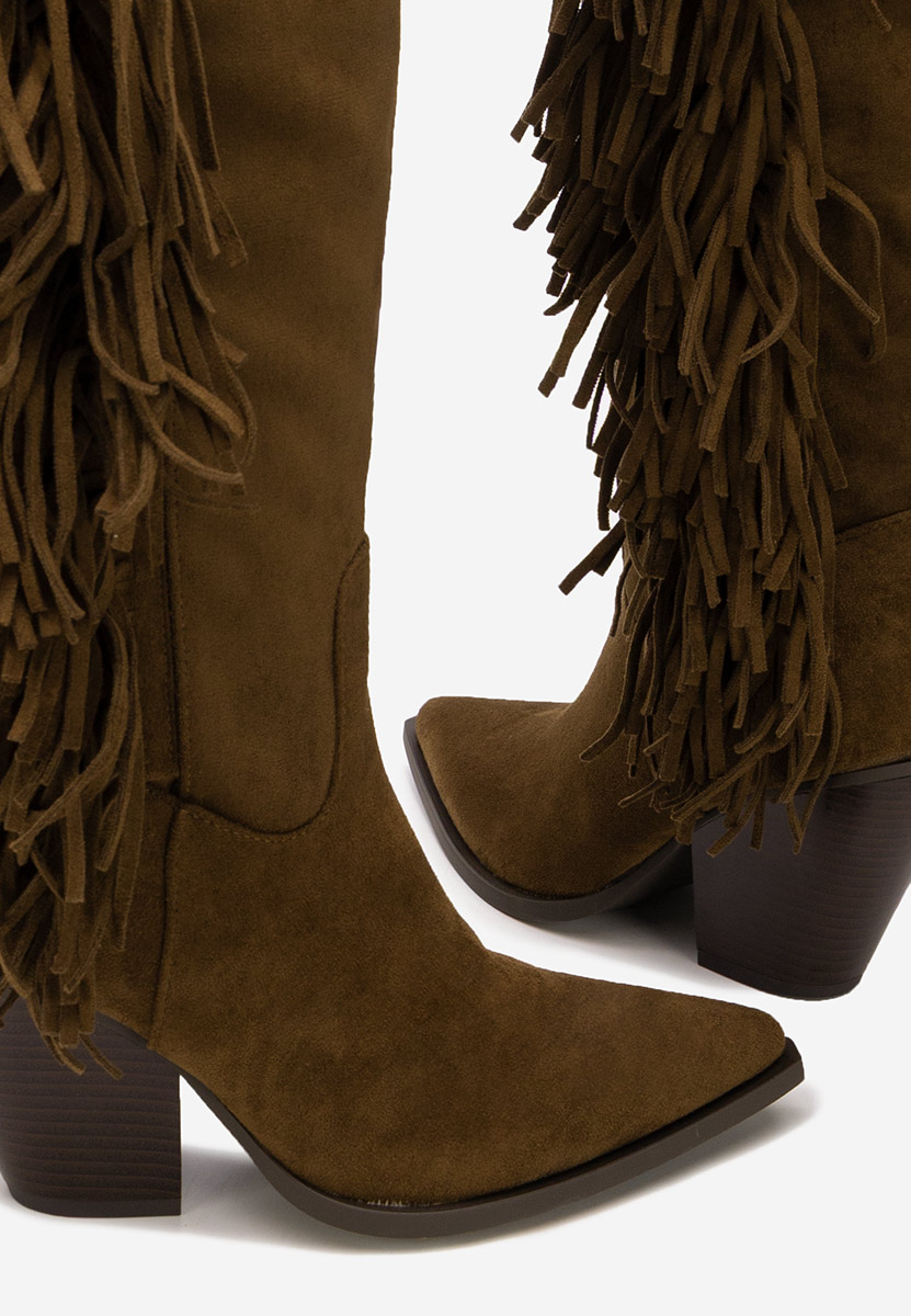 Camelové čižmy na hrubom podpätku Brania