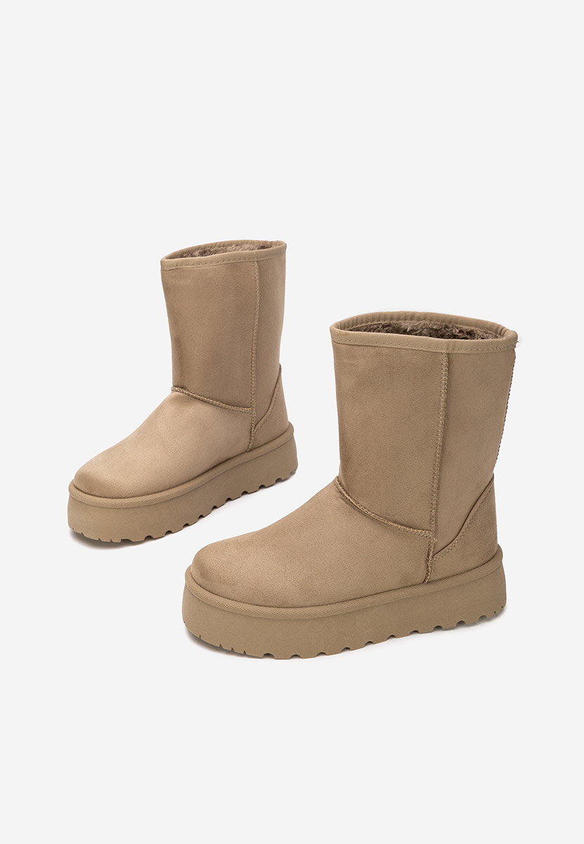 Khaki členkové dámske snehule na platforme Luisana