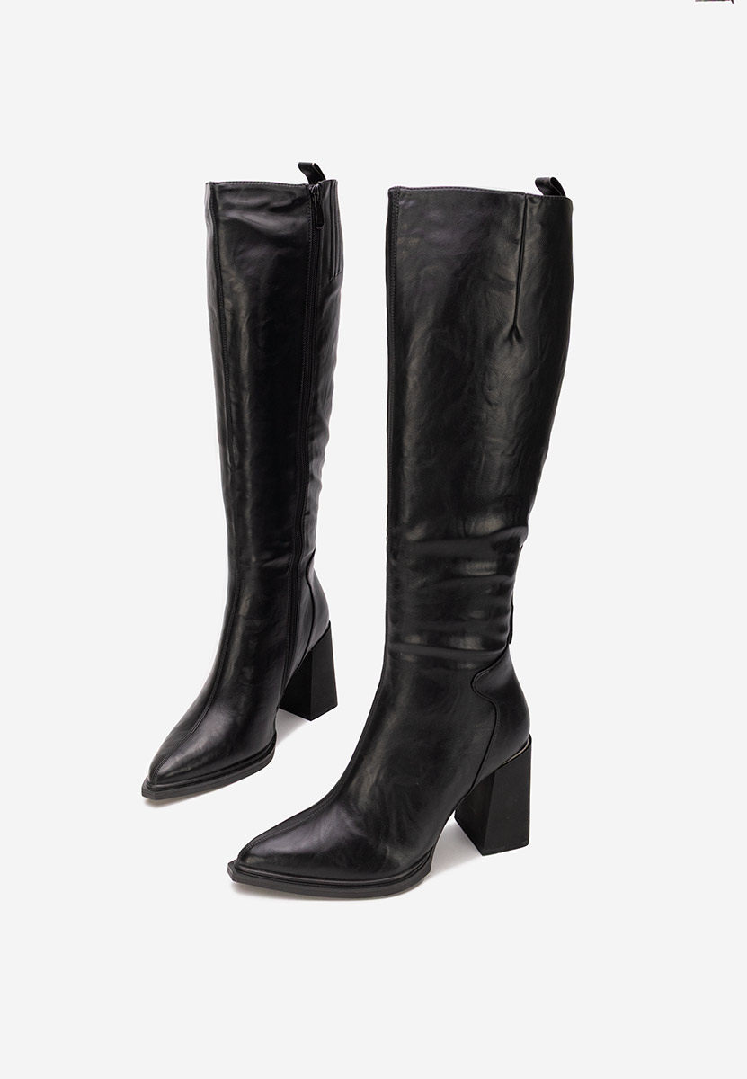 Čierne čižmy na hrubom podpätku Ricardia