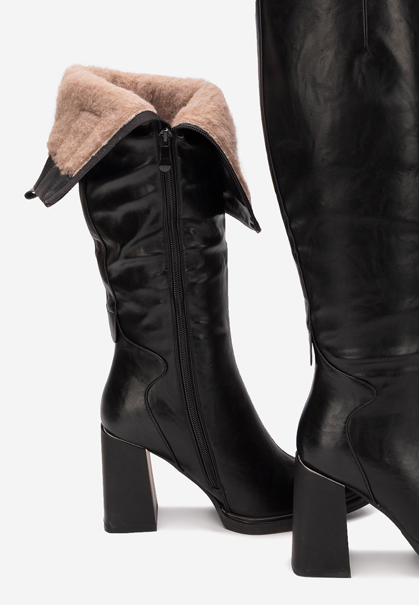 Čierne čižmy na hrubom podpätku Ricardia