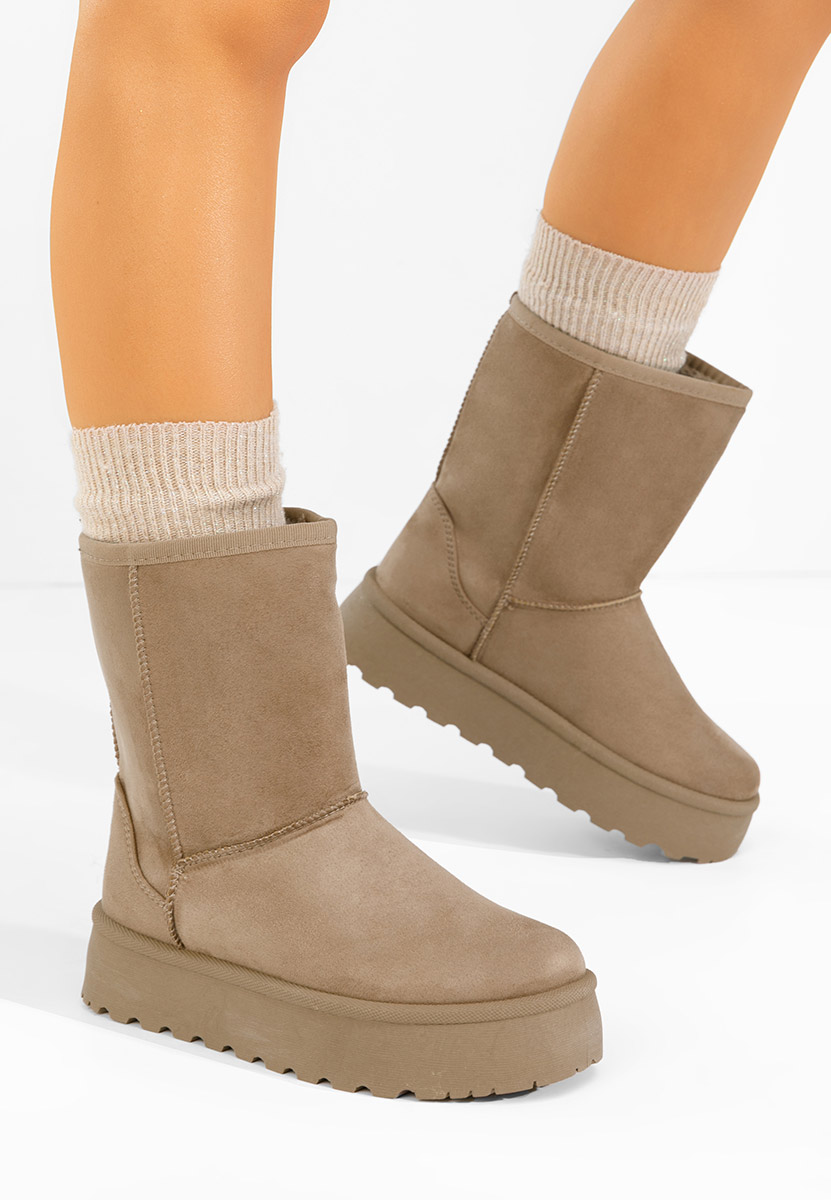 Khaki členkové dámske snehule na platforme Luisana