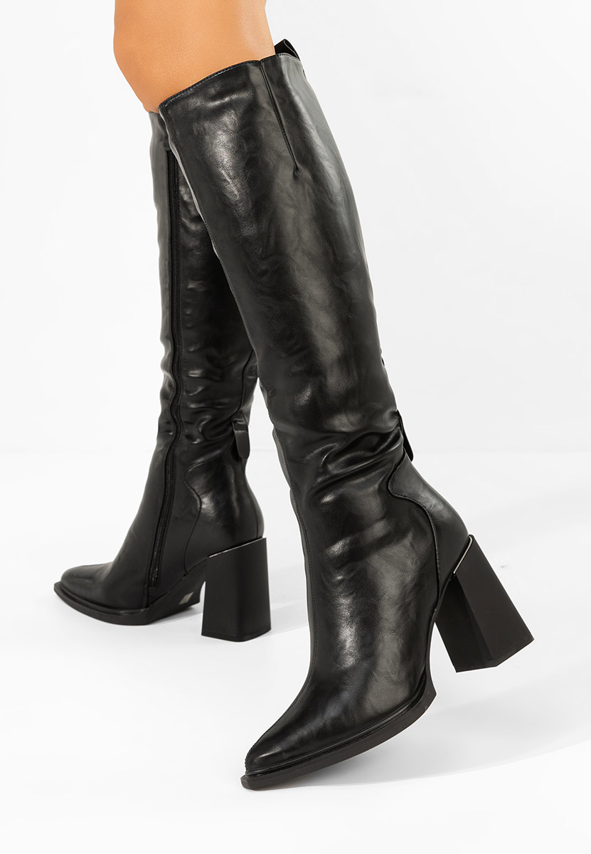 Čierne čižmy na hrubom podpätku Ricardia