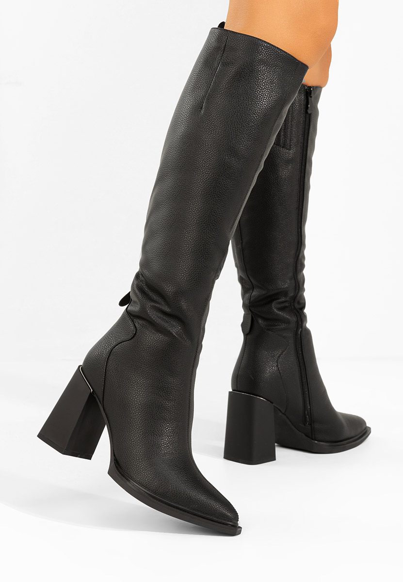 Čierne čižmy na hrubom podpätku Ricardia V2