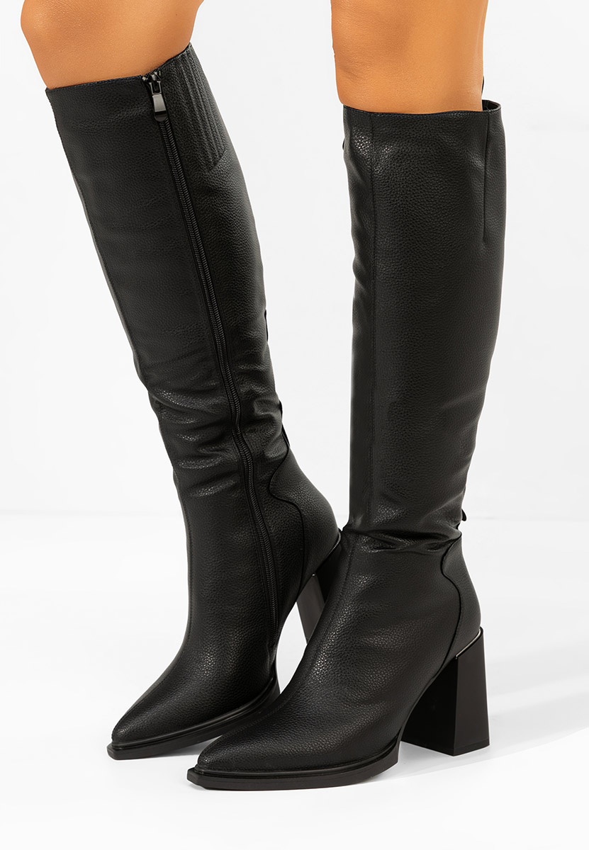 Čierne čižmy na hrubom podpätku Ricardia V2