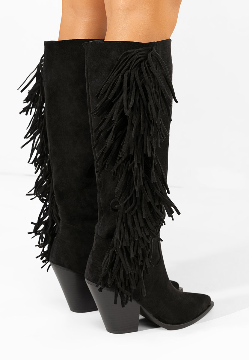 Čierne čižmy na hrubom podpätku Brania