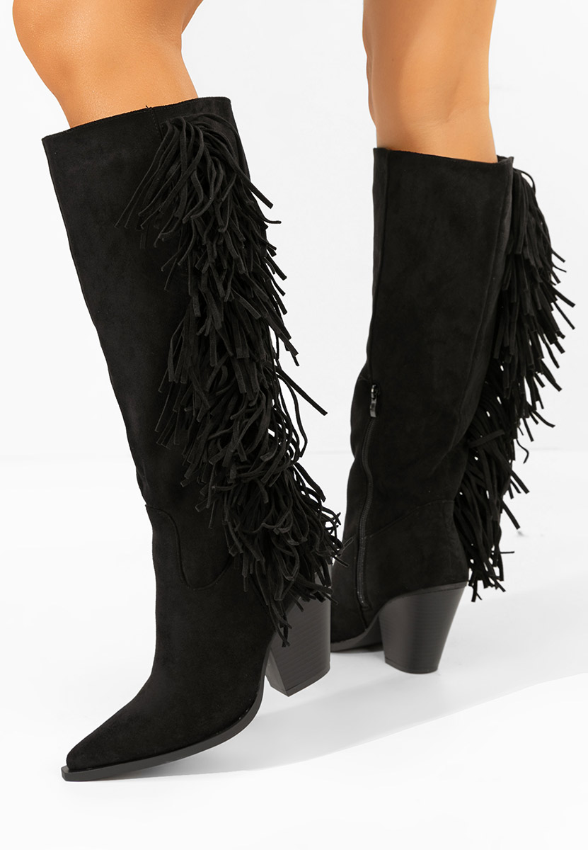 Čierne čižmy na hrubom podpätku Brania