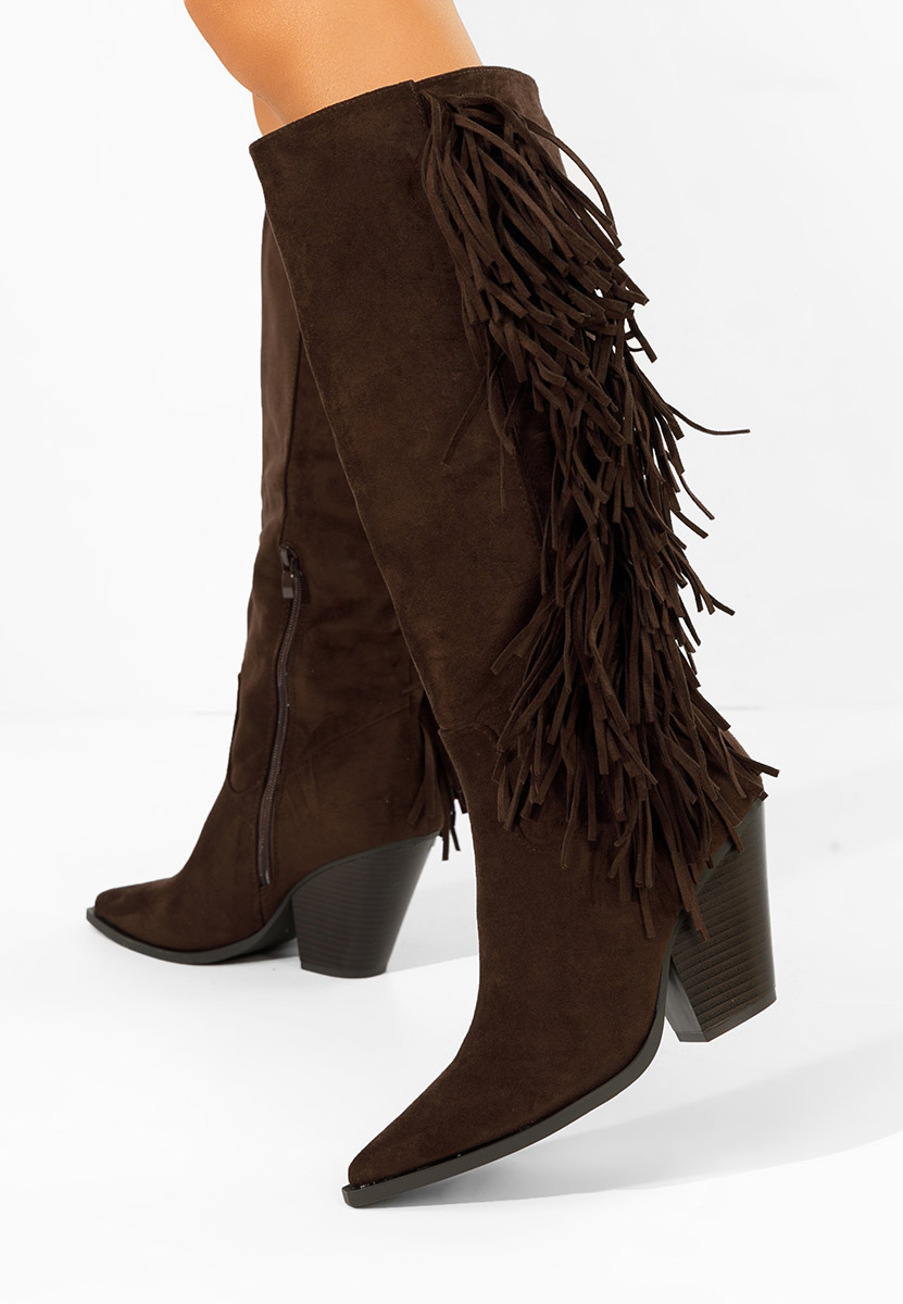 Hnedé čižmy na hrubom podpätku Brania