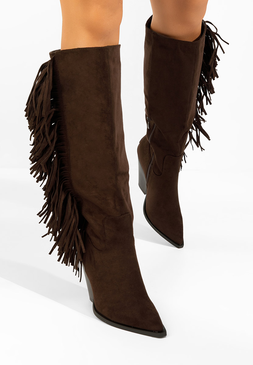 Hnedé čižmy na hrubom podpätku Brania