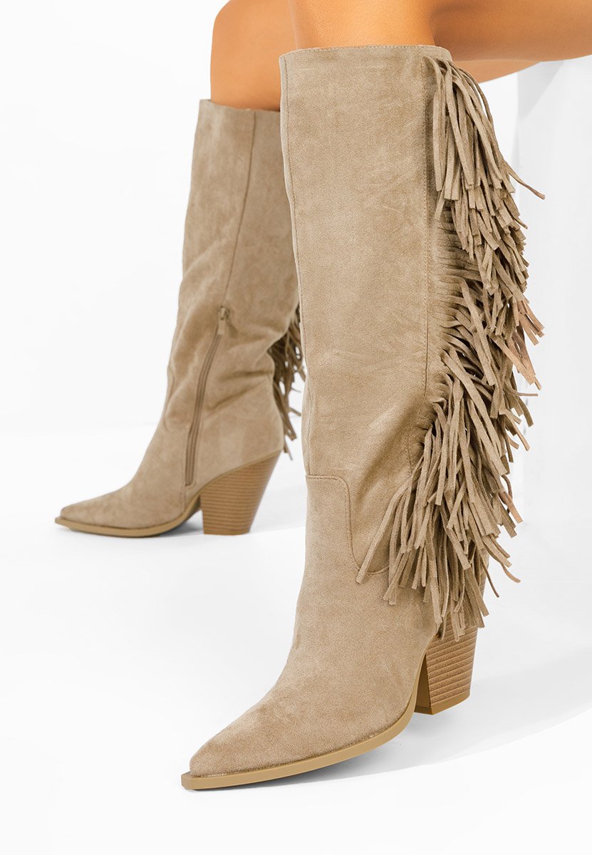 Khaki čižmy na hrubom podpätku Brania