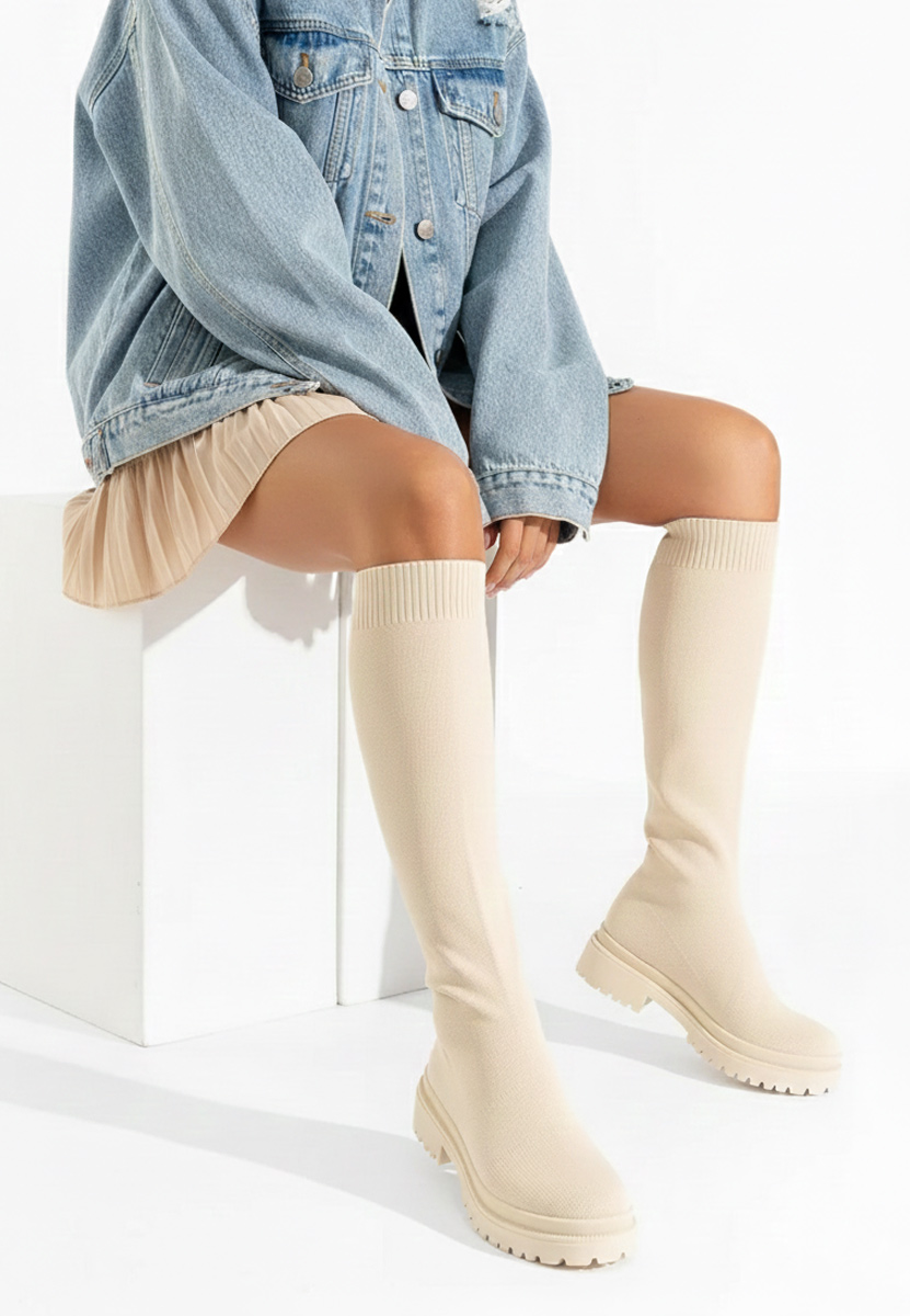 Béžové dámske čižmy bez podpätku Olvera V2