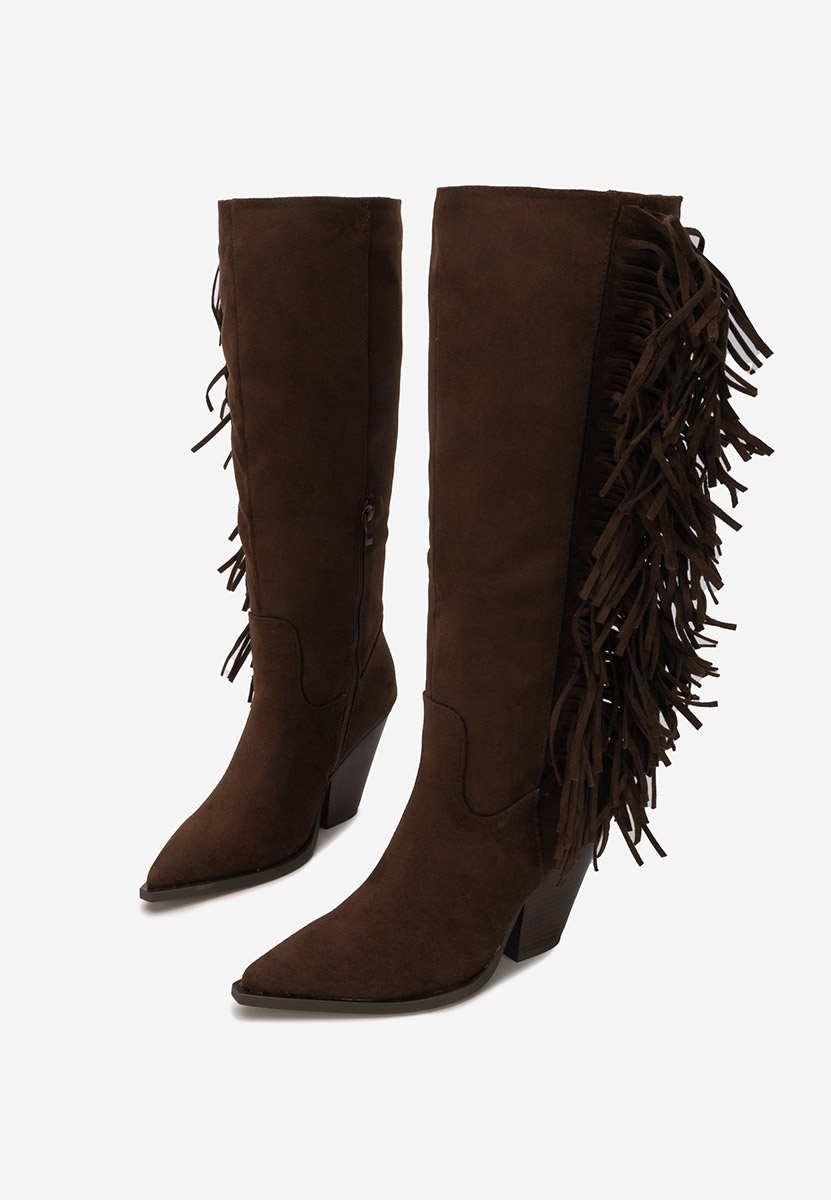 Hnedé čižmy na hrubom podpätku Brania