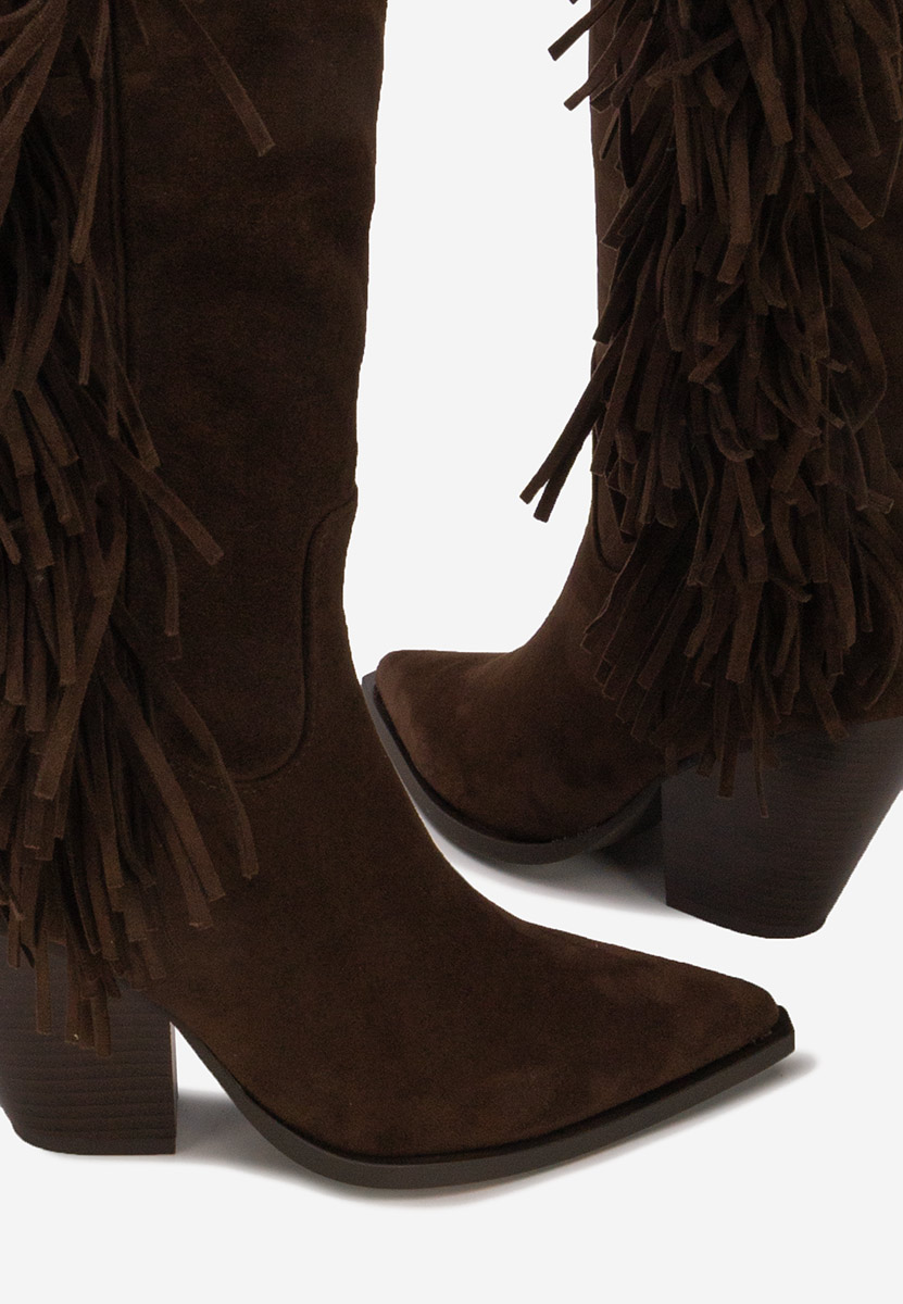 Hnedé čižmy na hrubom podpätku Brania