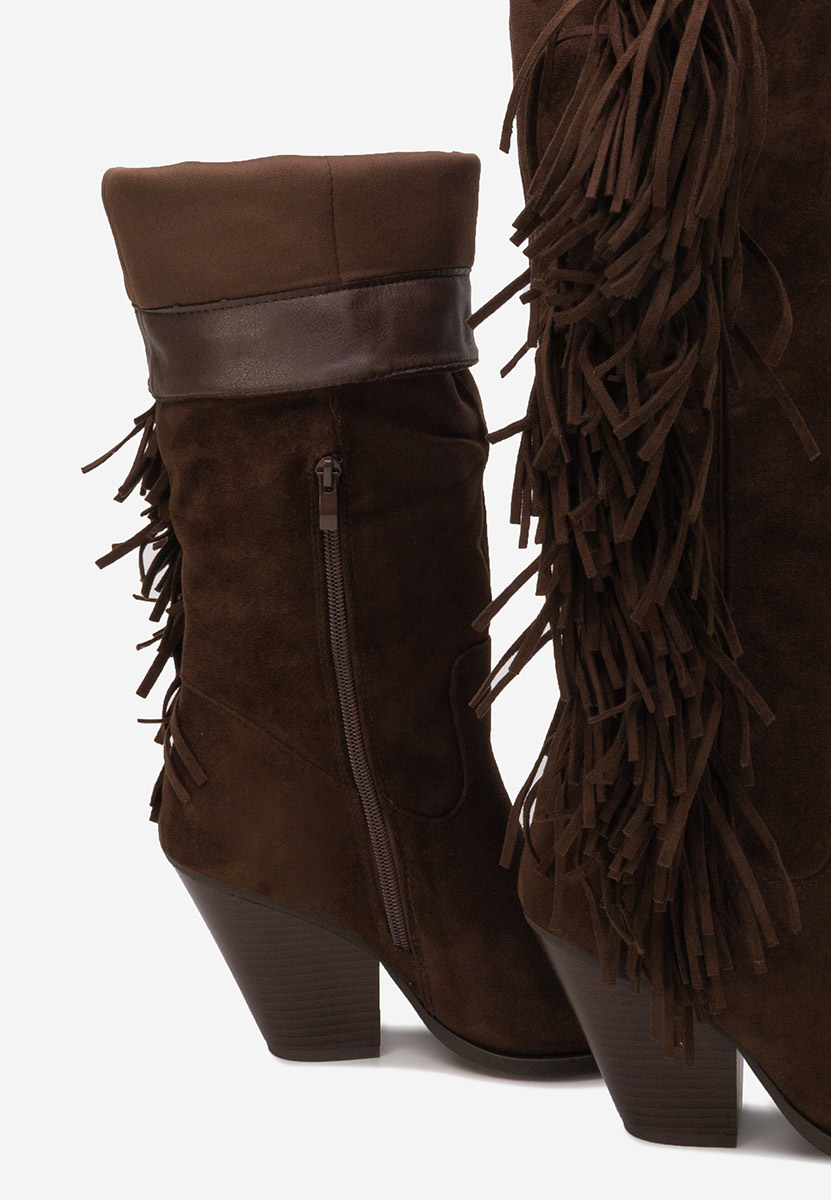 Hnedé čižmy na hrubom podpätku Brania