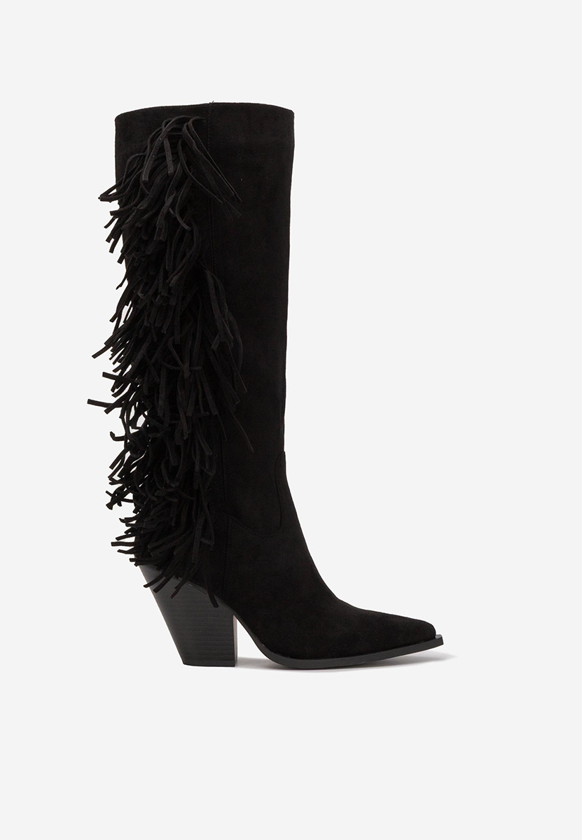 Čierne čižmy na hrubom podpätku Brania