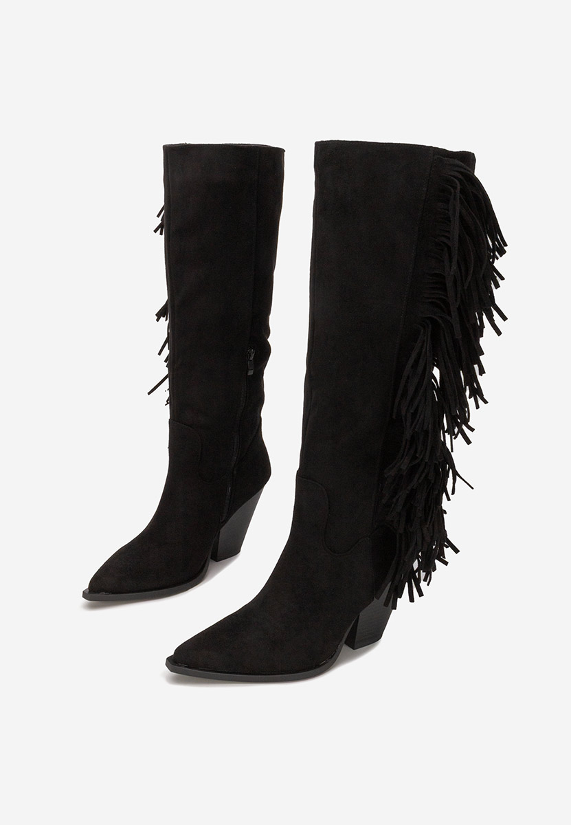 Čierne čižmy na hrubom podpätku Brania