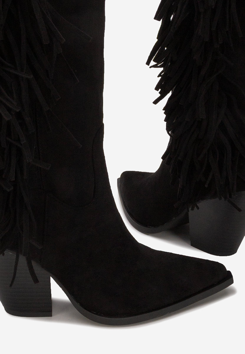 Čierne čižmy na hrubom podpätku Brania