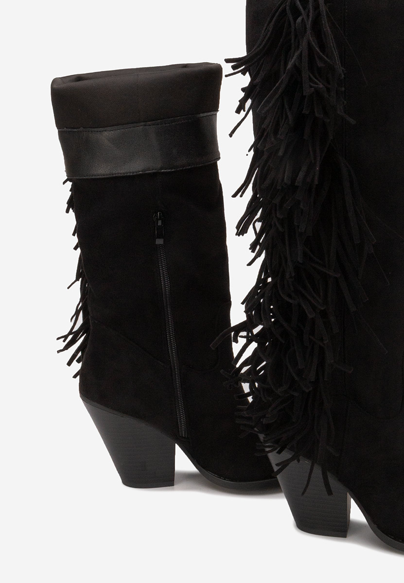 Čierne čižmy na hrubom podpätku Brania