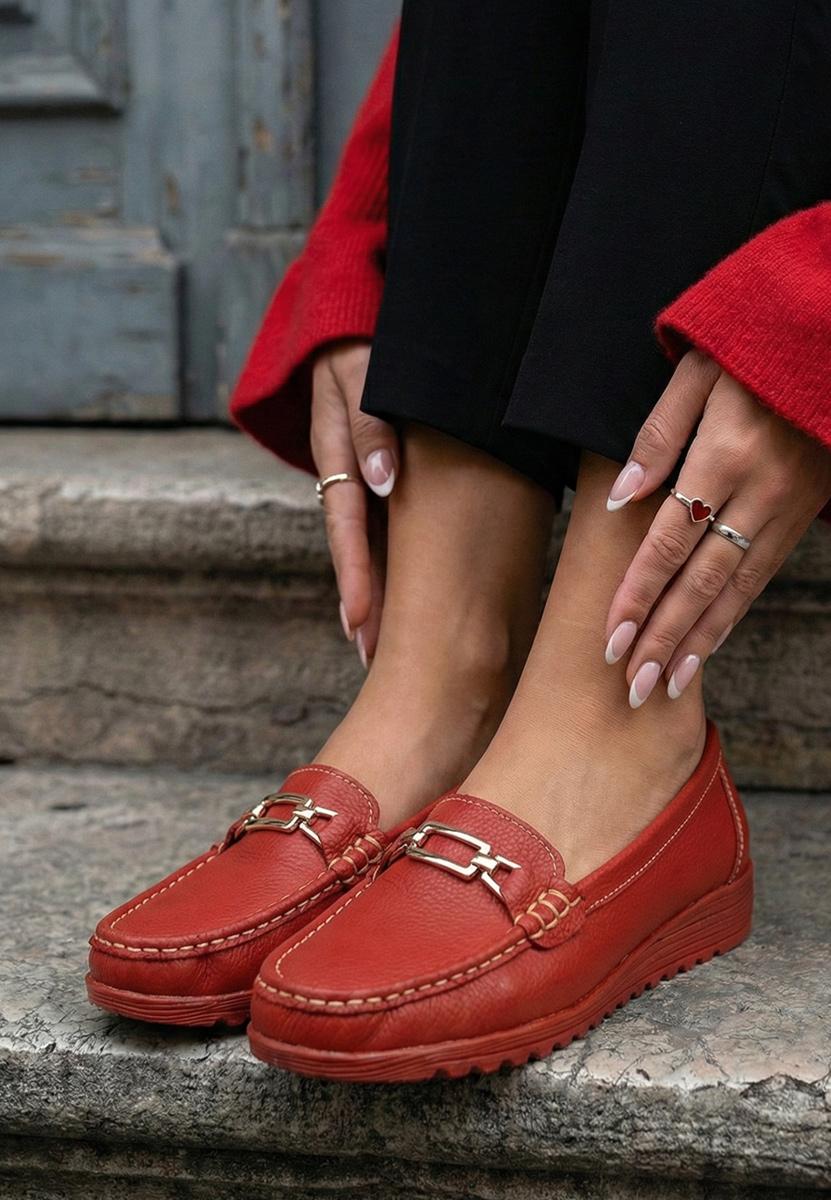 Červené kožené mokasíny dámske Fahima