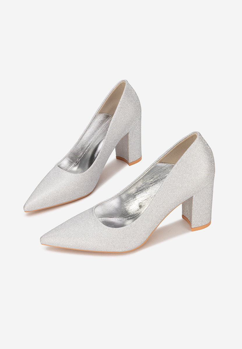 Strieborné lodičky na hrubom opätku Sineva