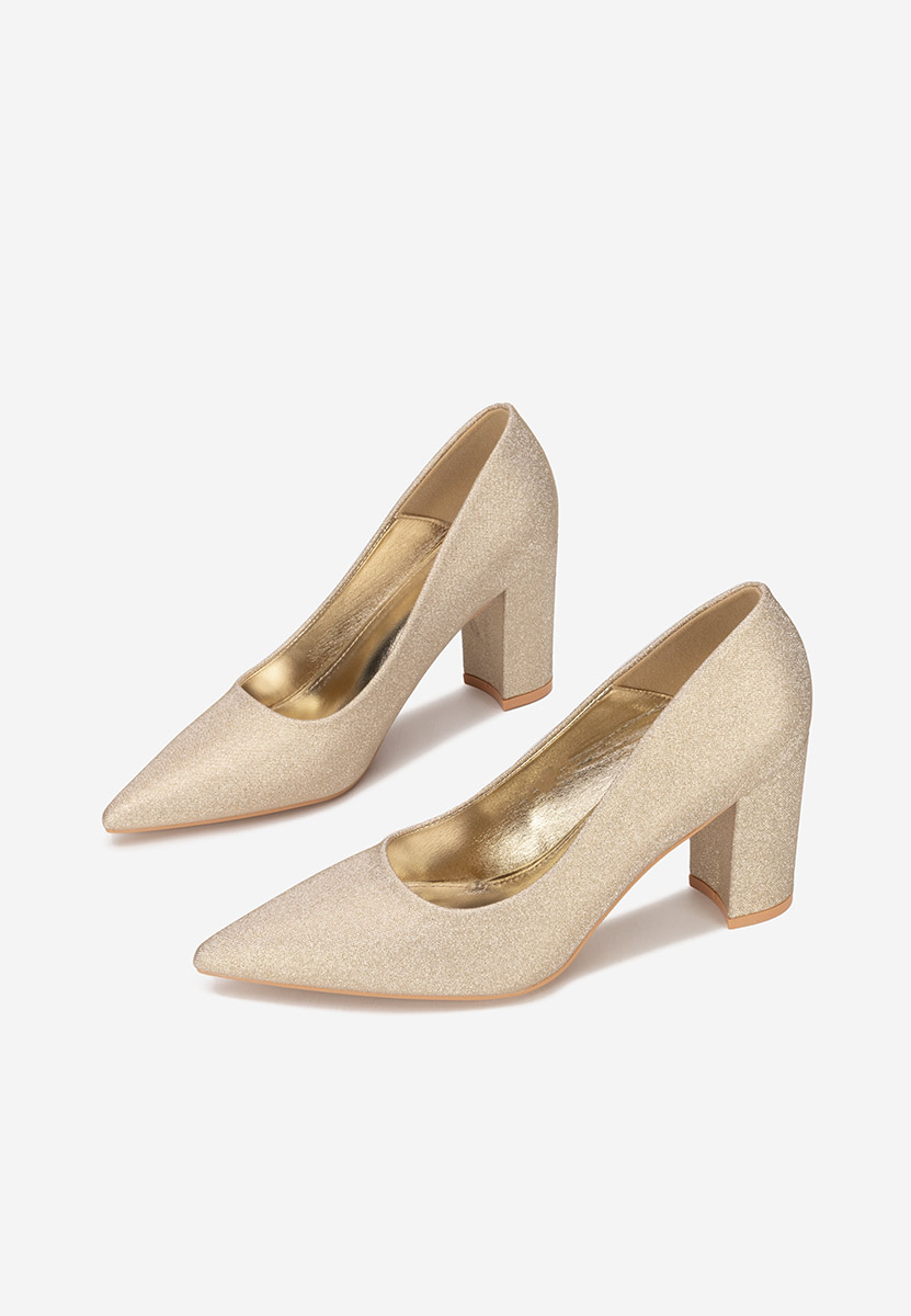 Zlaté lodičky na hrubom opätku Sineva