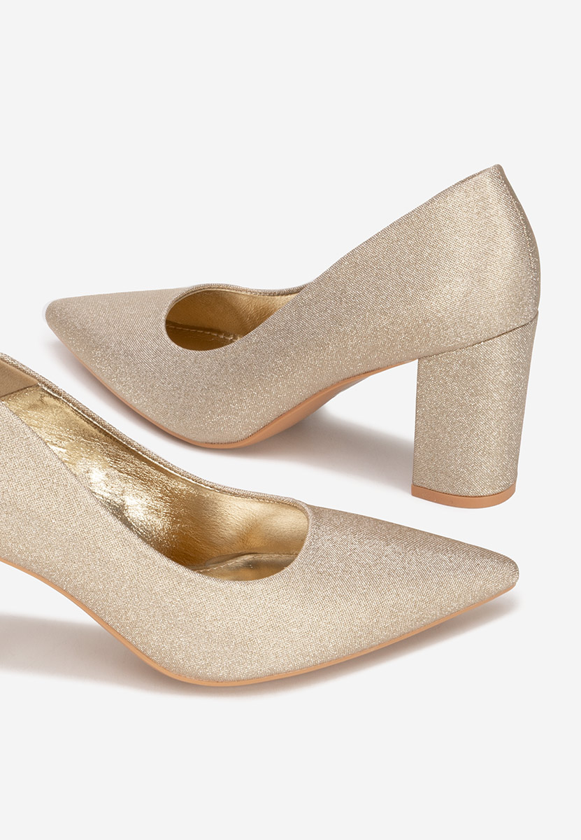 Zlaté lodičky na hrubom opätku Sineva