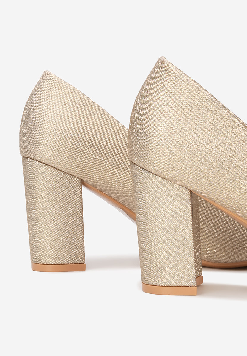 Zlaté lodičky na hrubom opätku Sineva