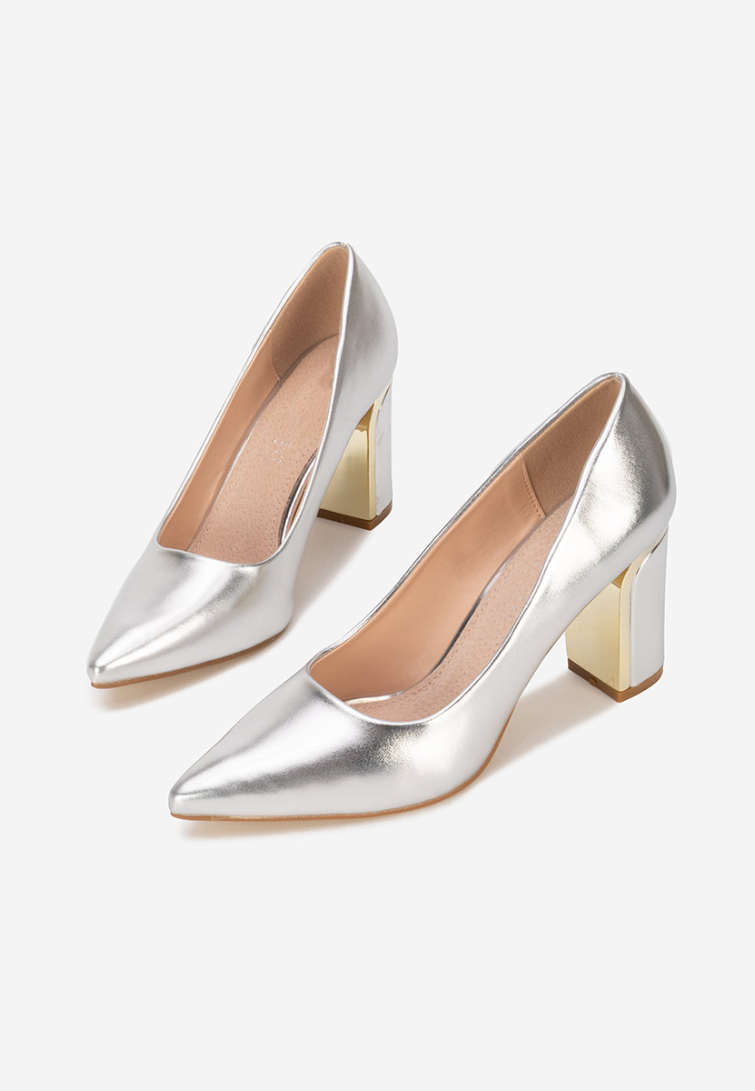 Strieborné lodičky na hrubom opätku Geoanaa