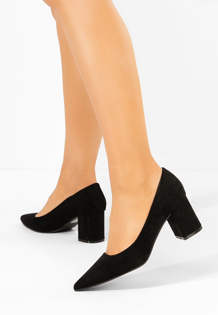 Čierne lodičky na hrubom opätku Jolenia