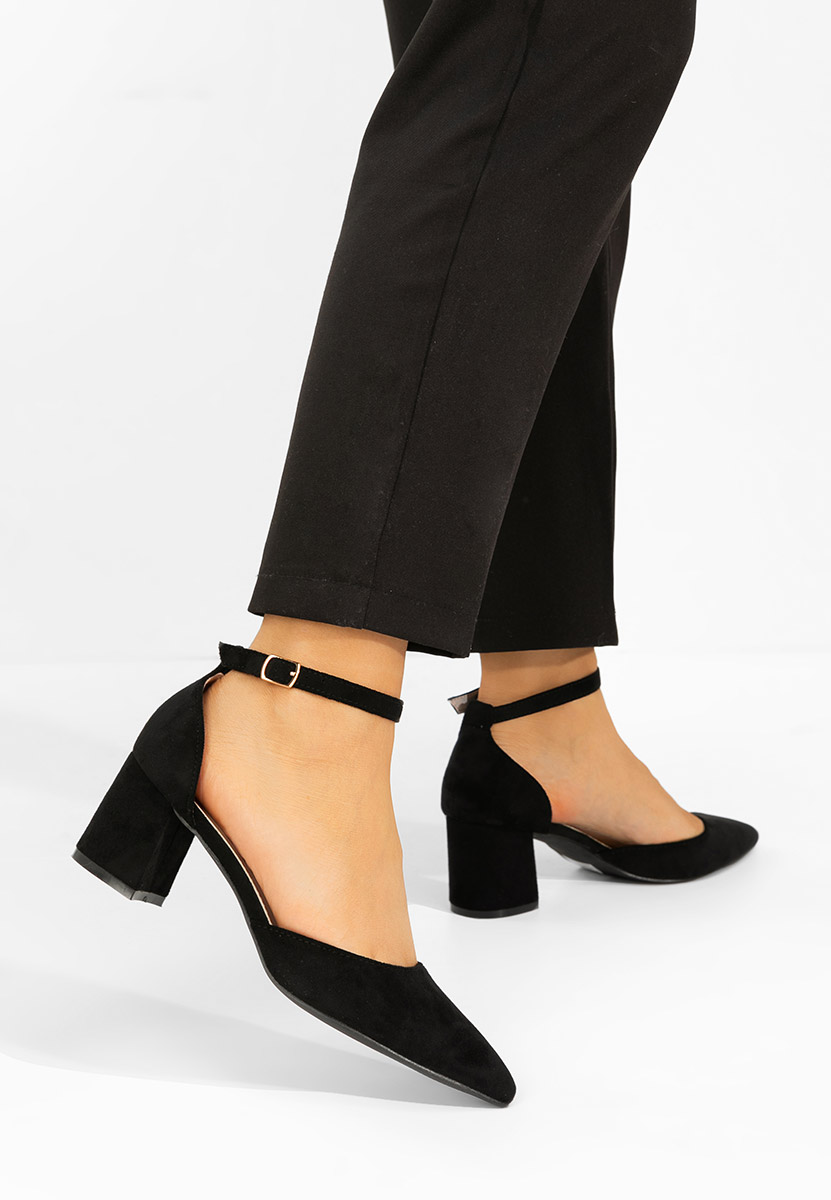 Čierne lodičky na hrubom opätku Elrosa