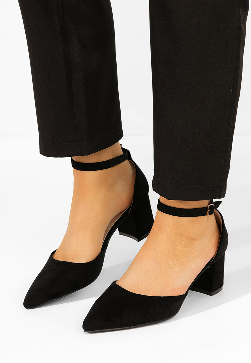 Čierne lodičky na hrubom opätku Elrosa