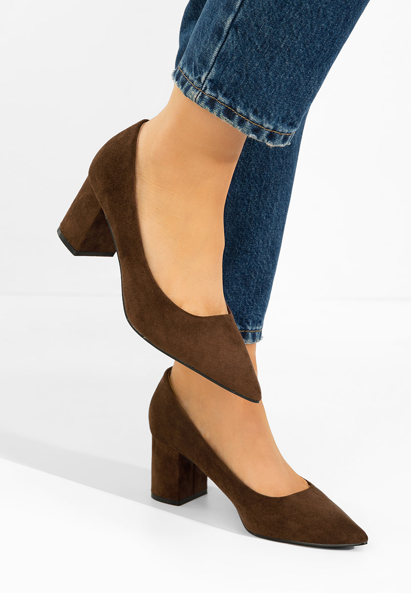 Hnedé lodičky na hrubom opätku Jolenia