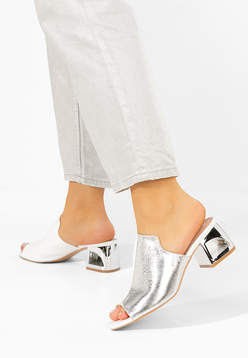 Biele šľapky na opätku Floriana V2