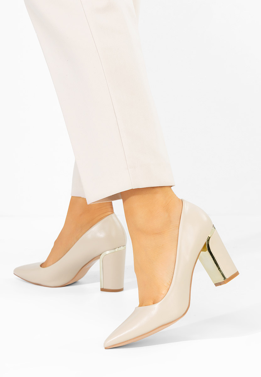 Béžové lodičky na hrubom opätku Geoana