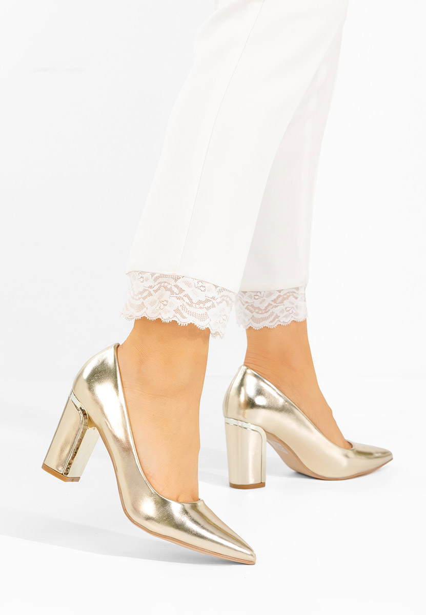 Zlaté lodičky na hrubom opätku Geoana