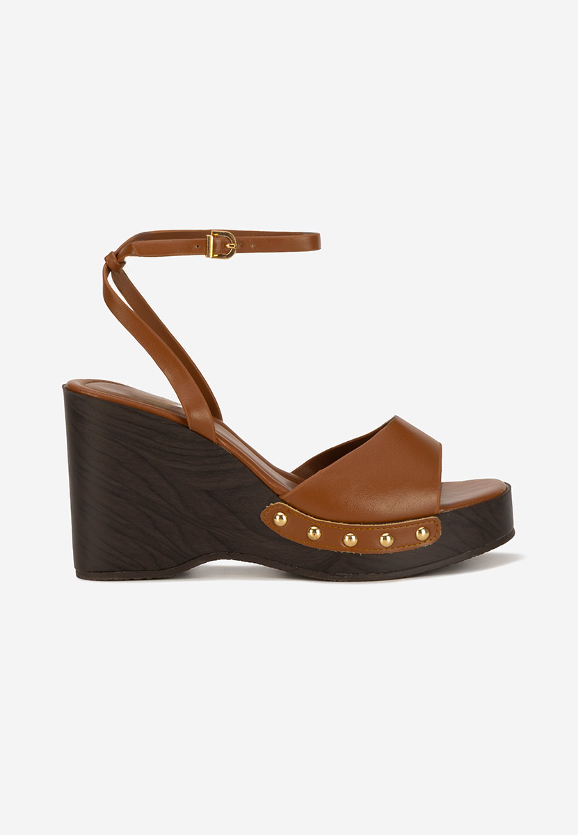 Camelové sandále na klinovom opatku Mirya