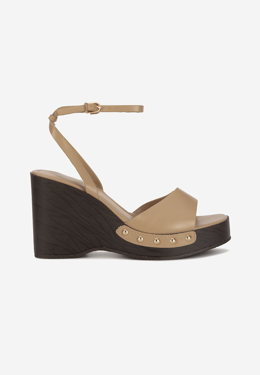 Khaki sandále na klinovom opatku Mirya