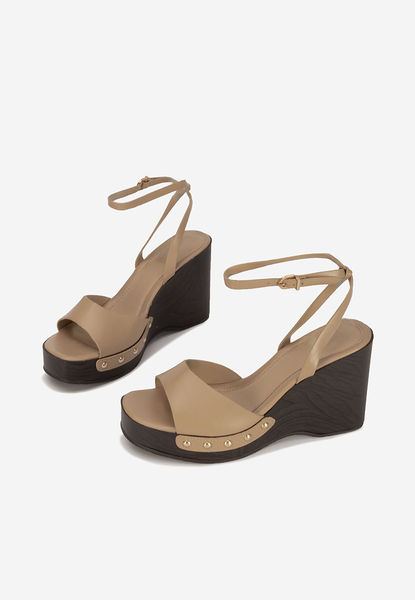 Khaki sandále na klinovom opatku Mirya