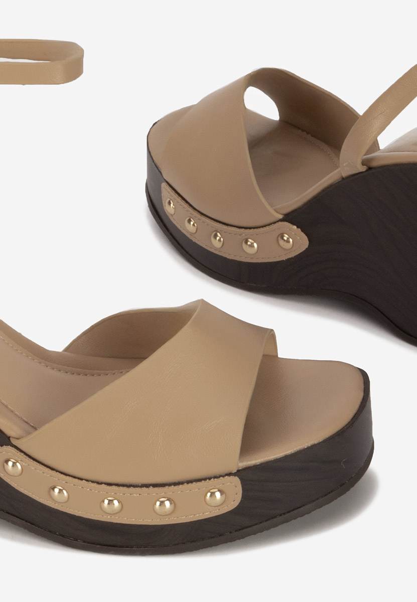 Khaki sandále na klinovom opatku Mirya