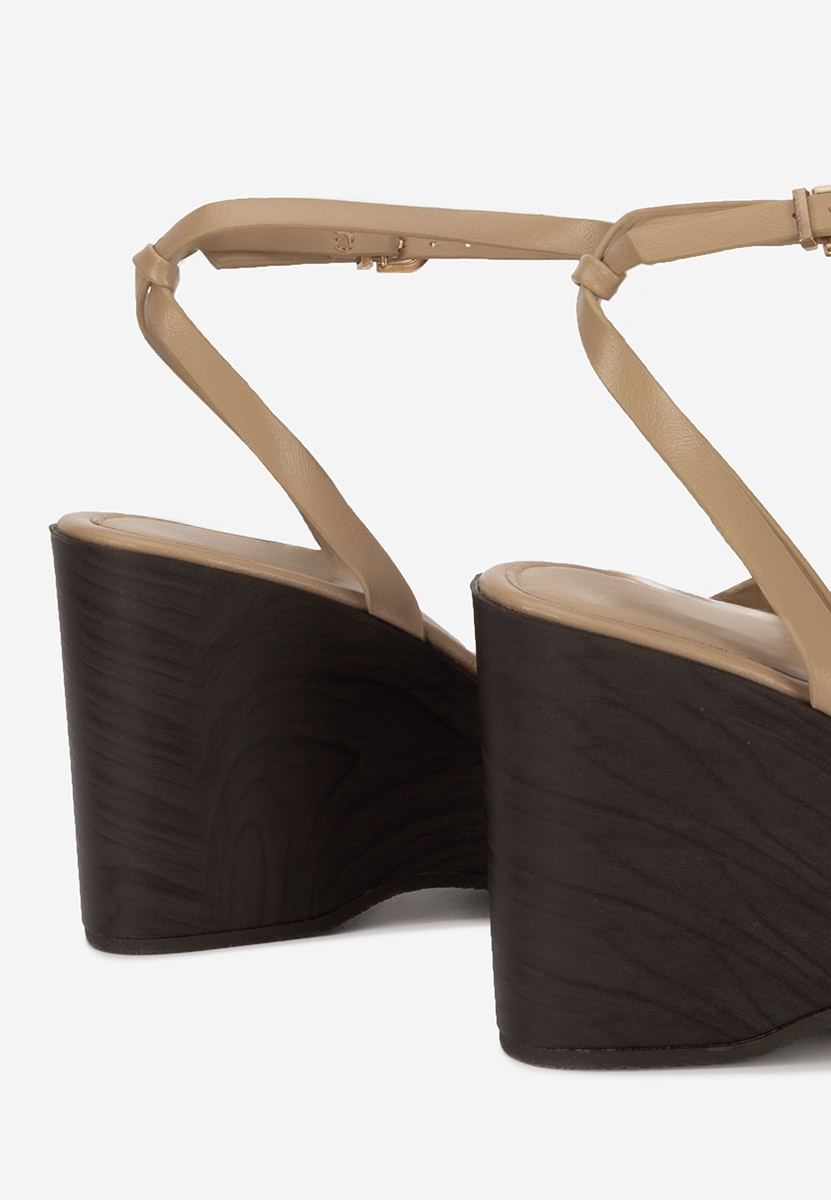 Khaki sandále na klinovom opatku Mirya