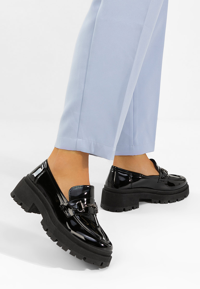 Čierne lakované mokasíny dámske Elvilia