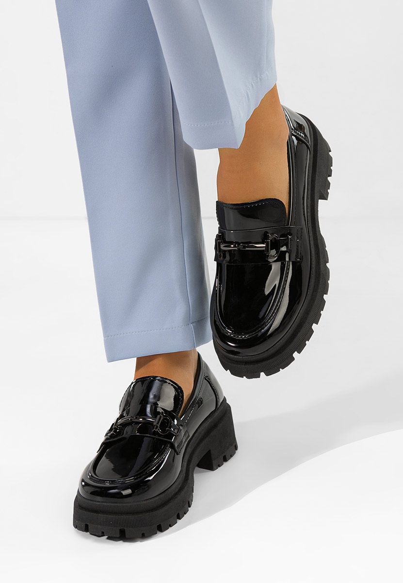 Čierne lakované mokasíny dámske Elvilia