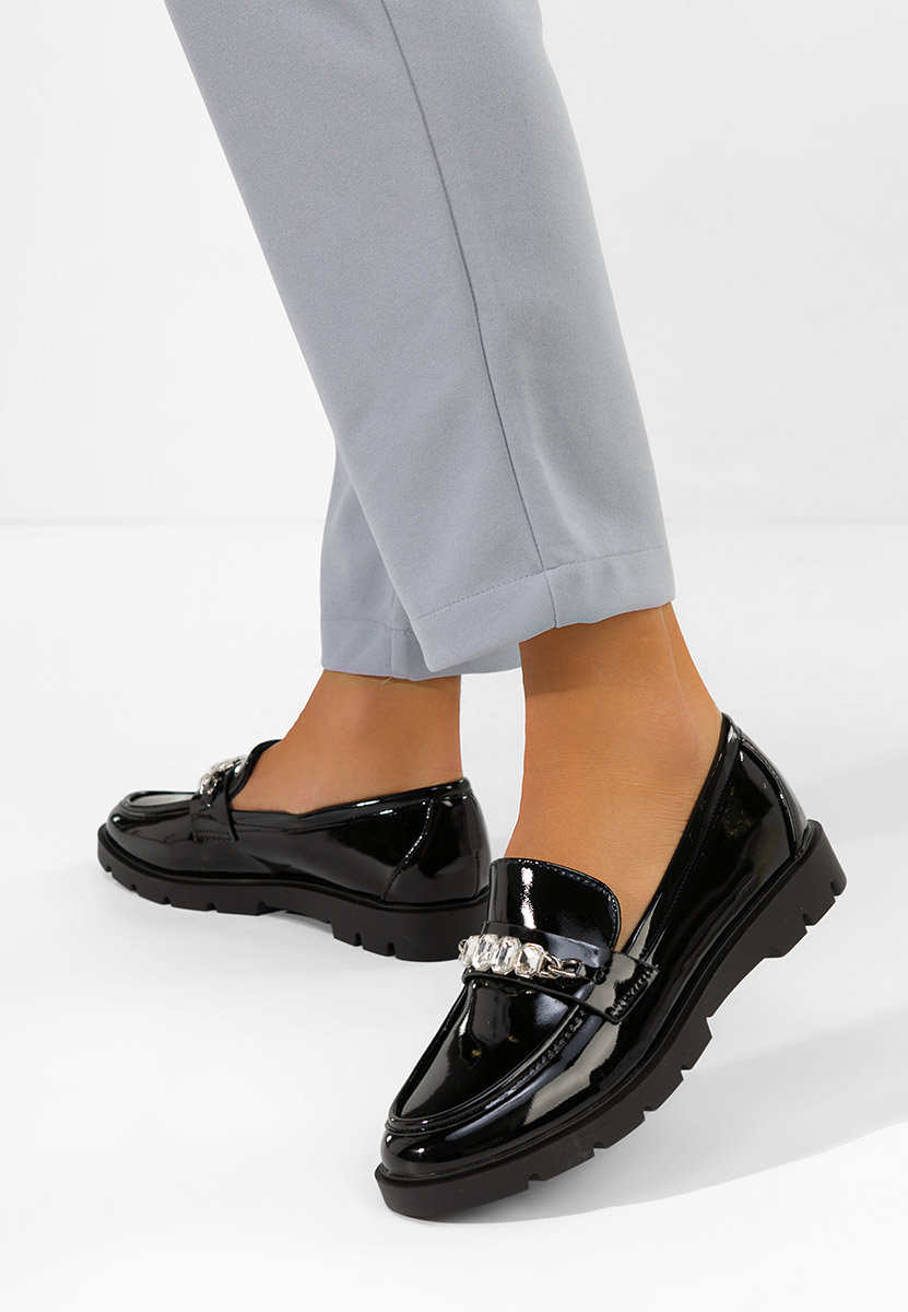 Čierne lakované mokasíny dámske Anselia