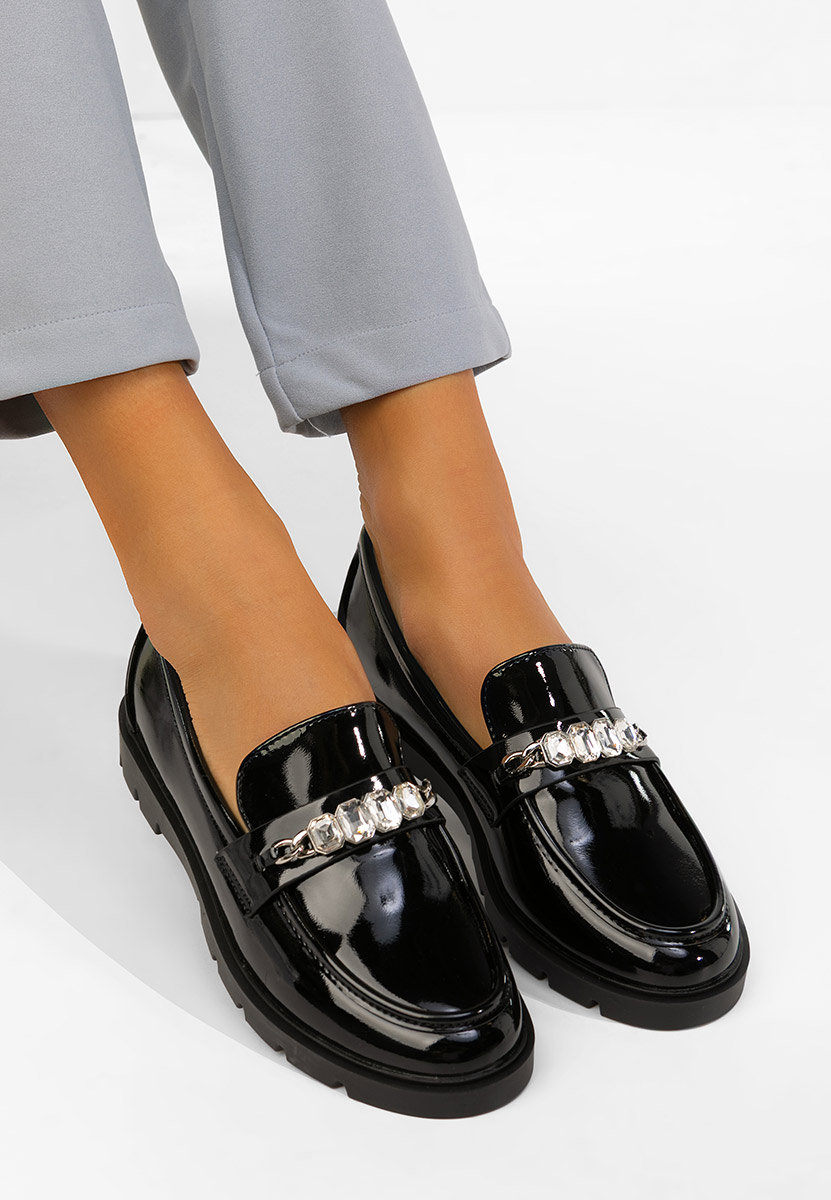 Čierne lakované mokasíny dámske Anselia