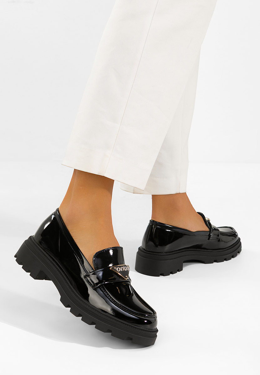 Čierne lakované mokasíny dámske Oniella