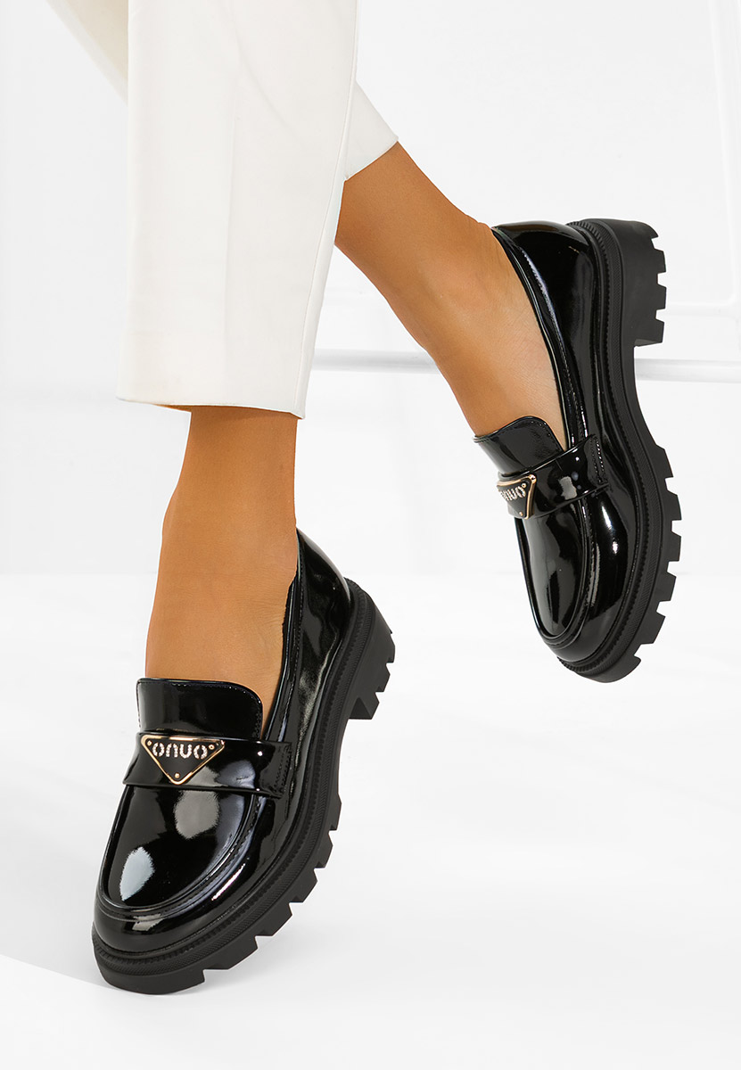 Čierne lakované mokasíny dámske Oniella